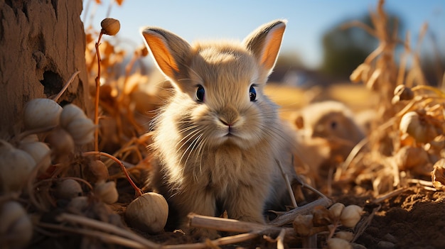 Cute Fluffy Lop Rabbit Hiding in the Fields