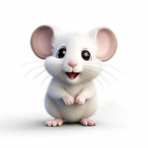 Cute Fluffy Mouse Icon in 3D Animation Style