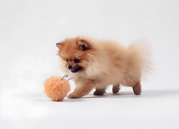 Cute fluffy puppy playing with pet toy Generative AI