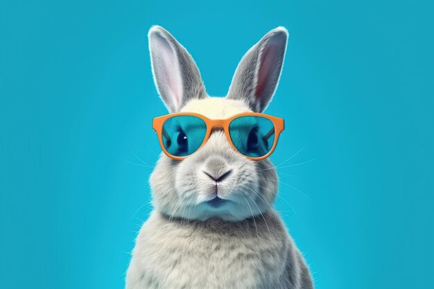 A cute fluffy rabbit wearing sunglasses