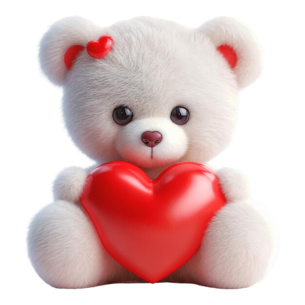 Cute fluffy white teddy bear with a big red heart isolated on white background Generative AI