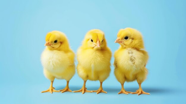cute fluffy yellow chickens on a blue background