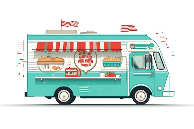 Photo a cute food truck on white background