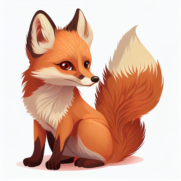 Cute fox animation on white background Generative AI