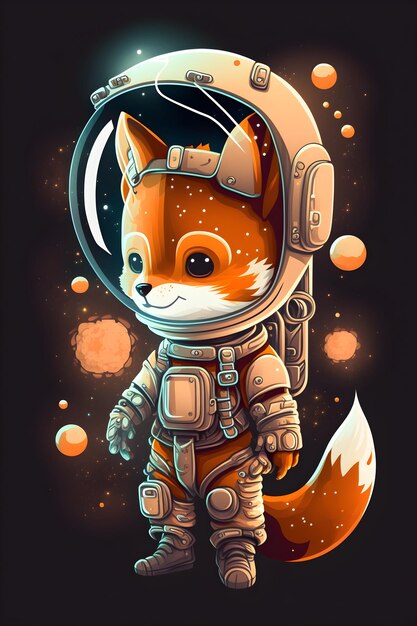 cute fox astronaut standing cartoon