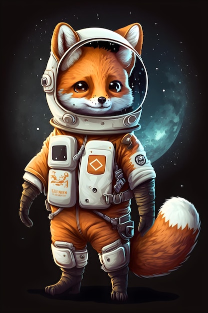 cute fox astronaut standing cartoon