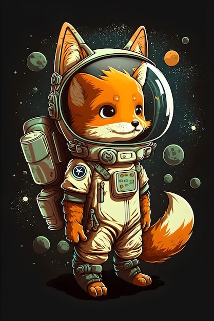 かわいいキツネの宇宙飛行士の立っている漫画