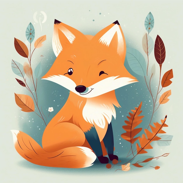 Photo cute fox in a autumn forest illustration