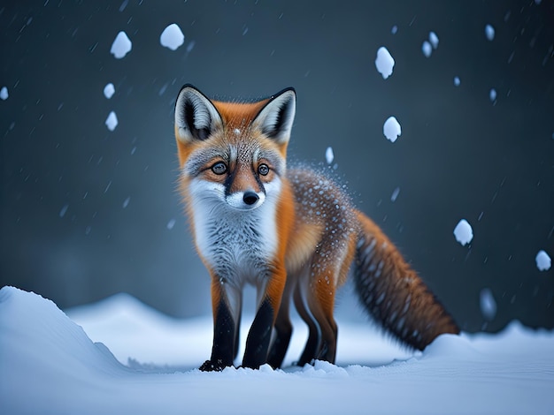 Cute fox baby in snow winter ai generative