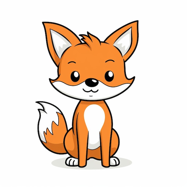 Photo cute fox cartoon drawing on white background for kids