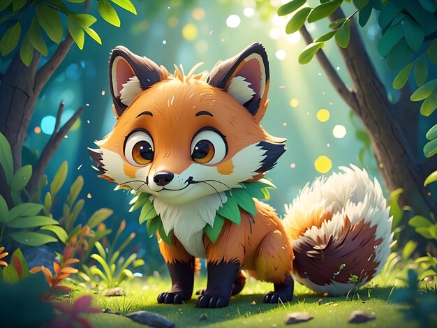 A cute fox in the forest looking playful and curious