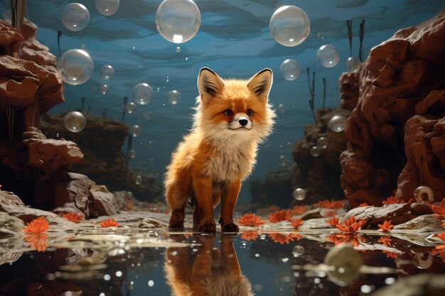 Cute fox is standing in magical land Beautiful illustration picture Generative AI