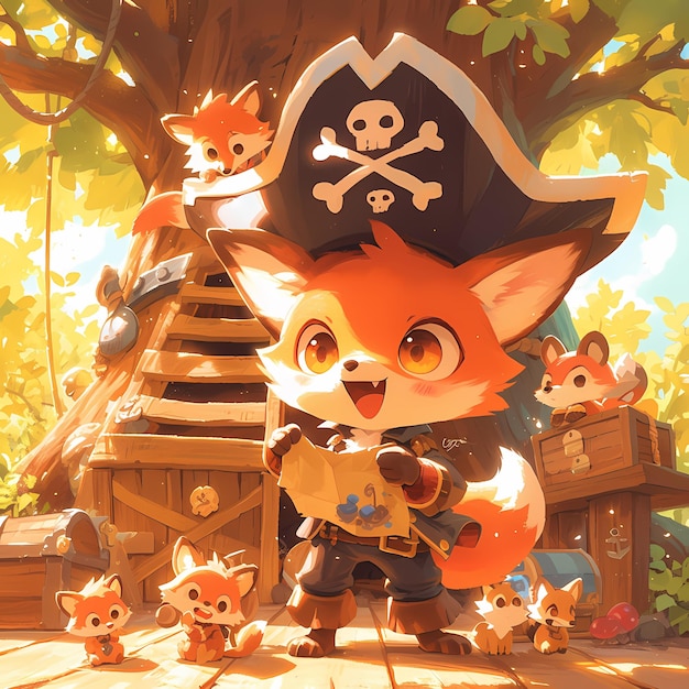 Cute Fox Pirate Crew Adventure