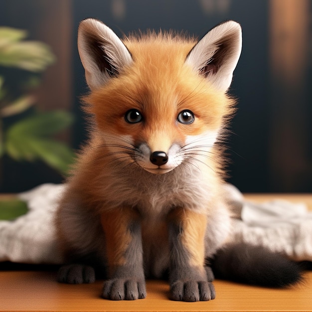 Cute fox puppy baby fox animal Looking forward image Generative AI