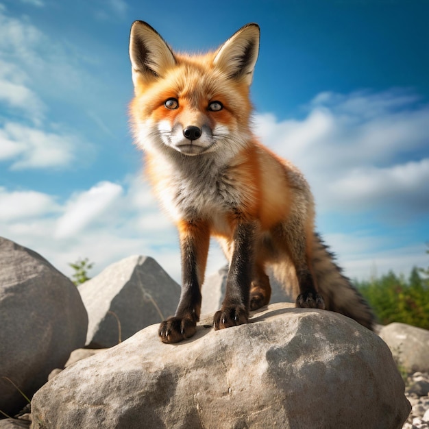 cute fox on the stone