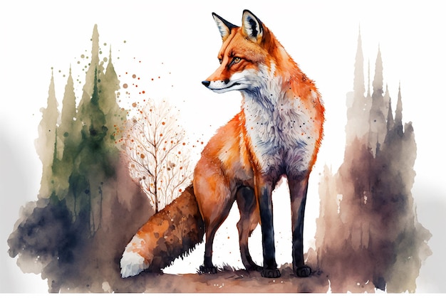 Cute Fox Watercolor illustration Generative AI