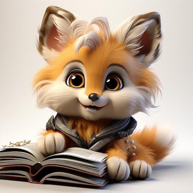 Photo cute fox with book