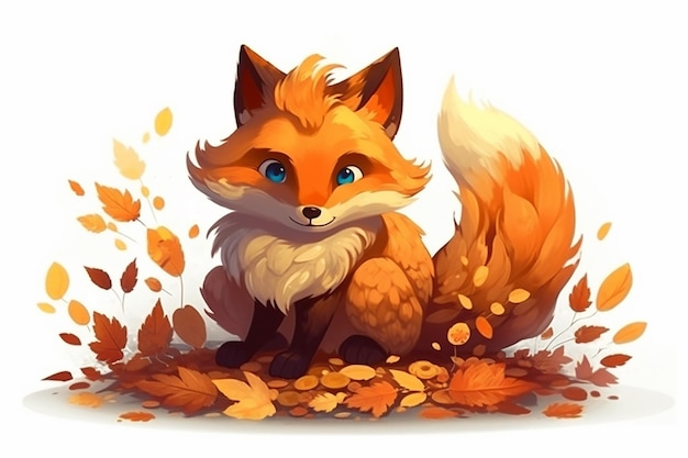 Cute fox with fluffy tail and twinkling eyes