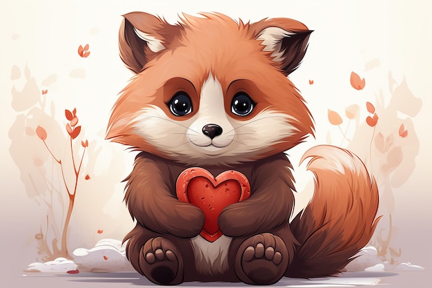 a cute fox with a heart in his paws