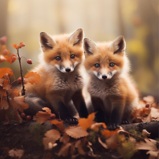 Cute foxes in nature