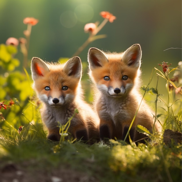 Cute foxes in nature