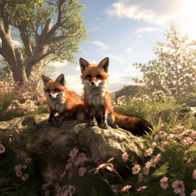 Cute foxes in nature