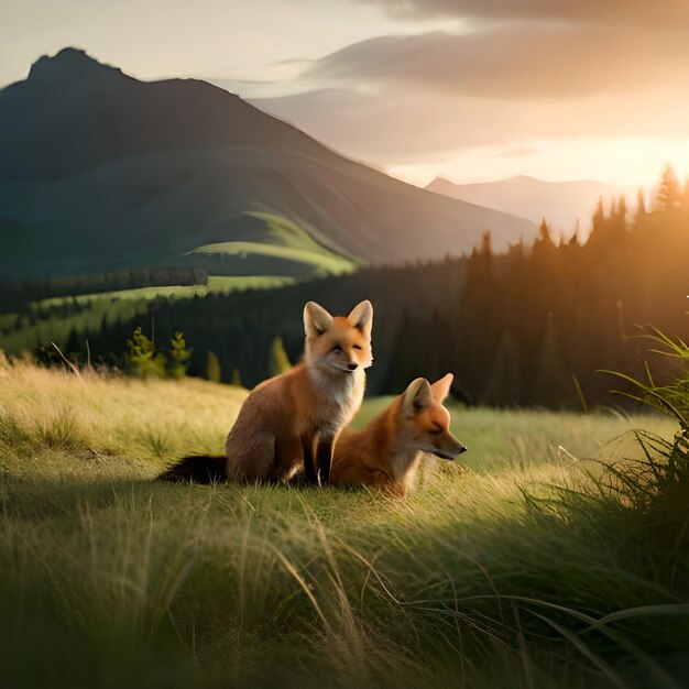 Cute foxes in nature