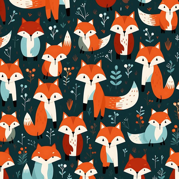 cute foxes and shapes pattern