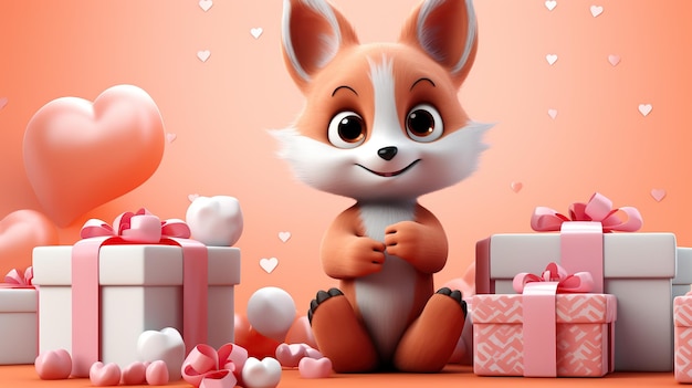 Cute foxy with valentines presents animal generative ai