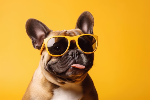 cute French bulldog dog portrait wearing a XXL sunglasses AI generated image