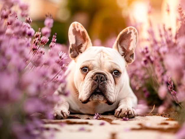 A cute french bulldog is playing on the street