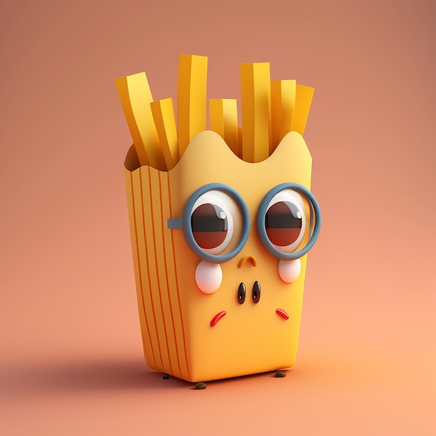 Cute french fries cartoon character cute big eyes