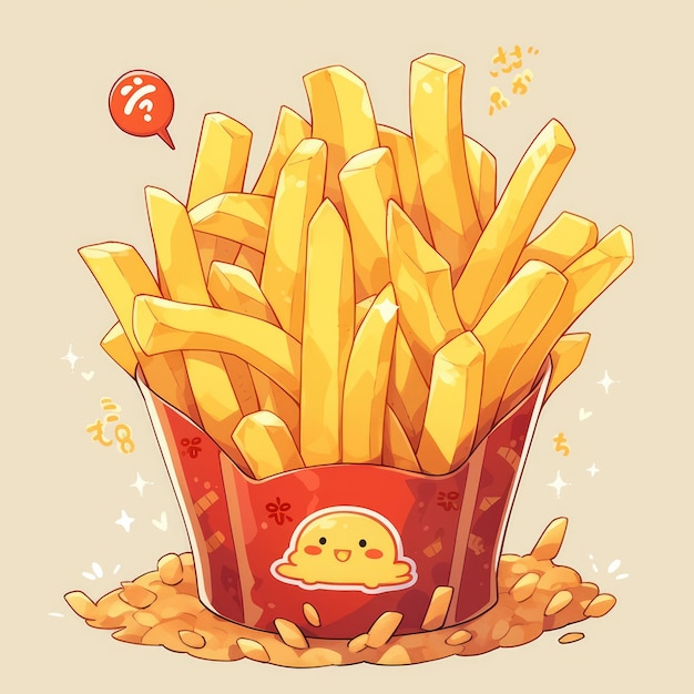 Photo cute french fries cartoon illustration