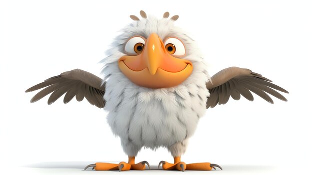 A cute and friendly cartoon owl with big eyes and a fluffy white body