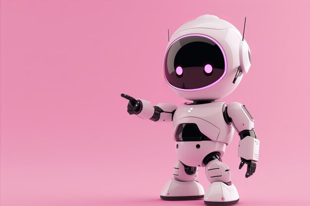 A cute friendly d robot character pointing d rendering style illustration