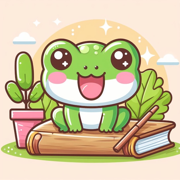 Photo cute frog cartoon illustration