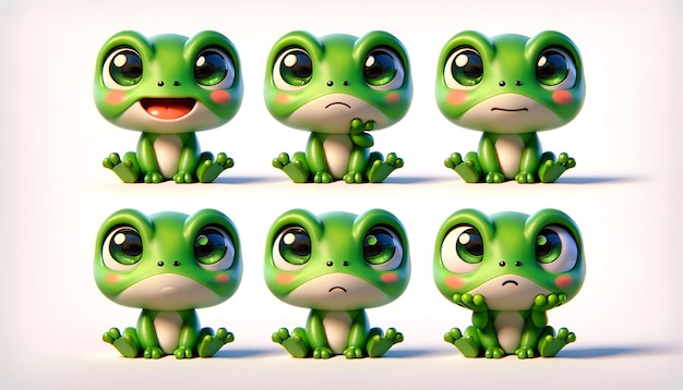 cute frog in four distinct poses against a white background showcasing varied expressions happy c