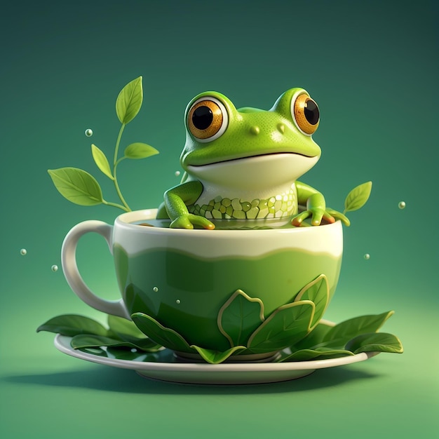 Cute Frog In Green Tea Cartoon Vector Icon Illustration Animal Drink Icon Concept Isolated Premium Vector Flat Cartoon Style