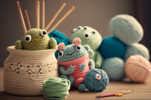 Cute frog knitting art illustration suitable for children39s books children39s animal photos created using artificial intelligence