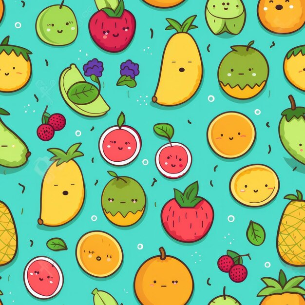 Photo cute fruity seamless pattern