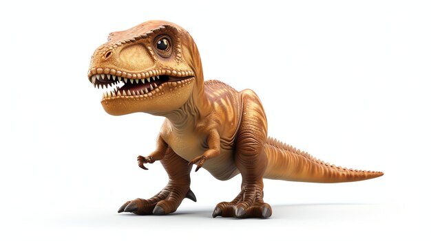 Cute and funny 3D illustration of a baby TRex dinosaur It has big eyes a toothy grin and a long tail