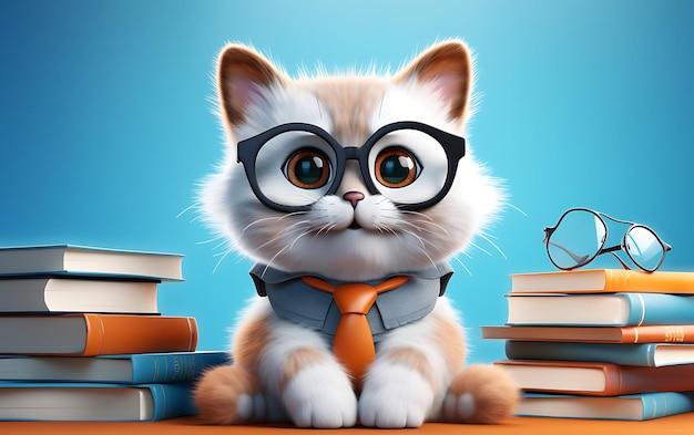 Cute and funny animal in school kid teacher style with copy space