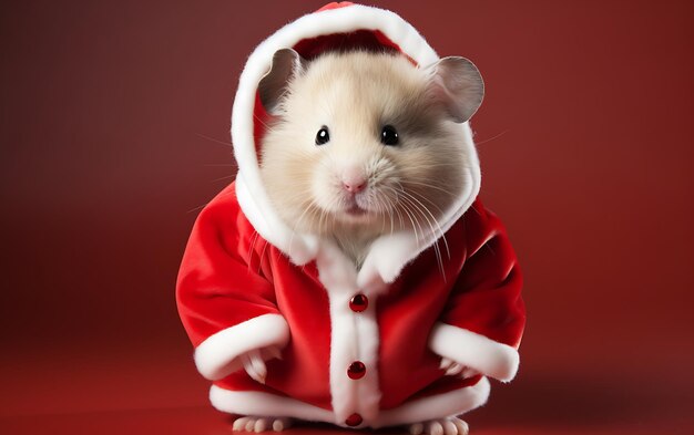 Cute and funny animal with santa claus costume Christmas animal background with copy space