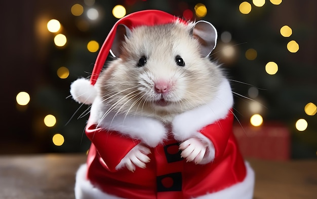 Photo cute and funny animal with santa claus costume christmas animal background with copy space