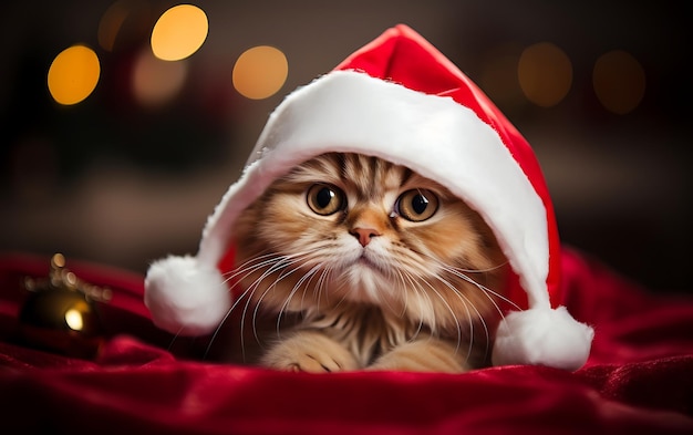 Cute and funny animal with santa claus costume Christmas animal background with copy space