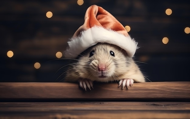 サンタクロースの衣装で可愛くて面白い動物 クリスマス動物の背景にコピースペース