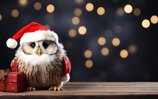 Photo cute and funny animal with santa claus costume christmas animal background with copy space