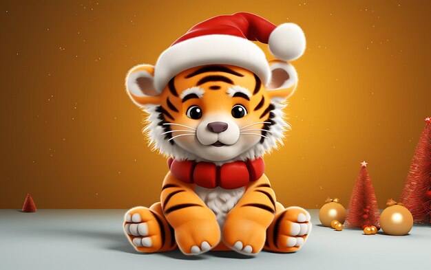 Cute and funny animal with santa claus costume Christmas animal background with copy space