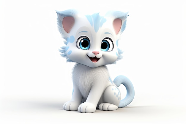 색 배경에 3D 일러스트레이션 장식과 스티커 요소를 가진 귀여운 재미있는 아기 고양이 만화 또는 새끼 고양이 클리퍼트