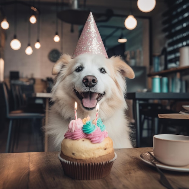 Cute funny birthday dog Illustration AI GenerativexA